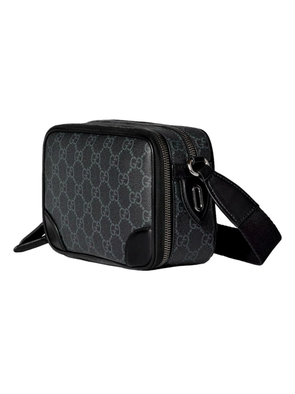 New Gucci GG Emblem canvas men mini crossbody bag, black